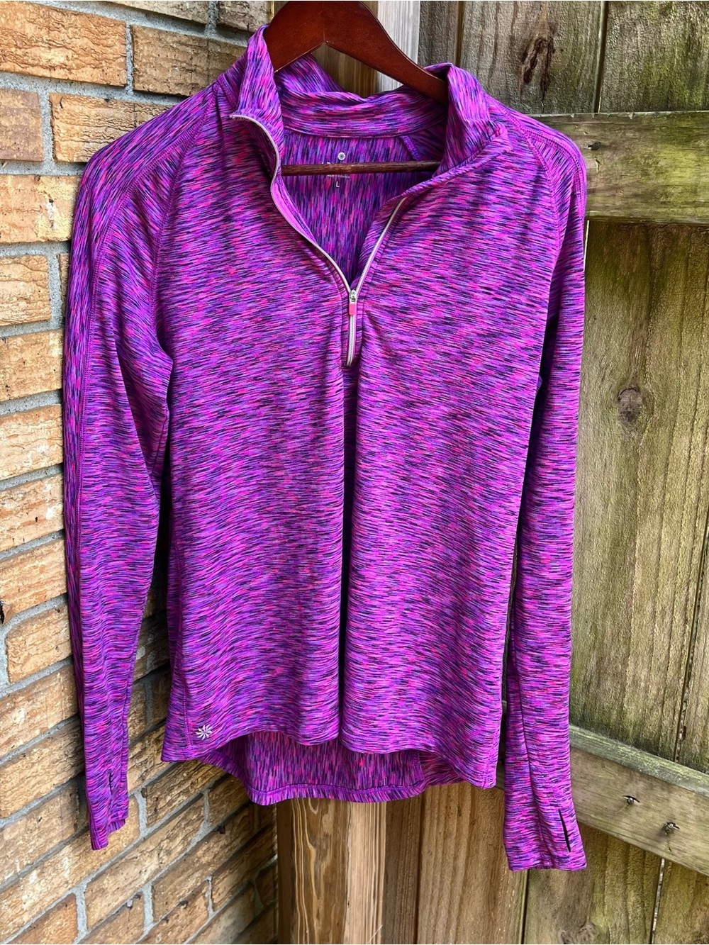 Athleta Purple-Pink Patterned Quarter-Zip Active Top